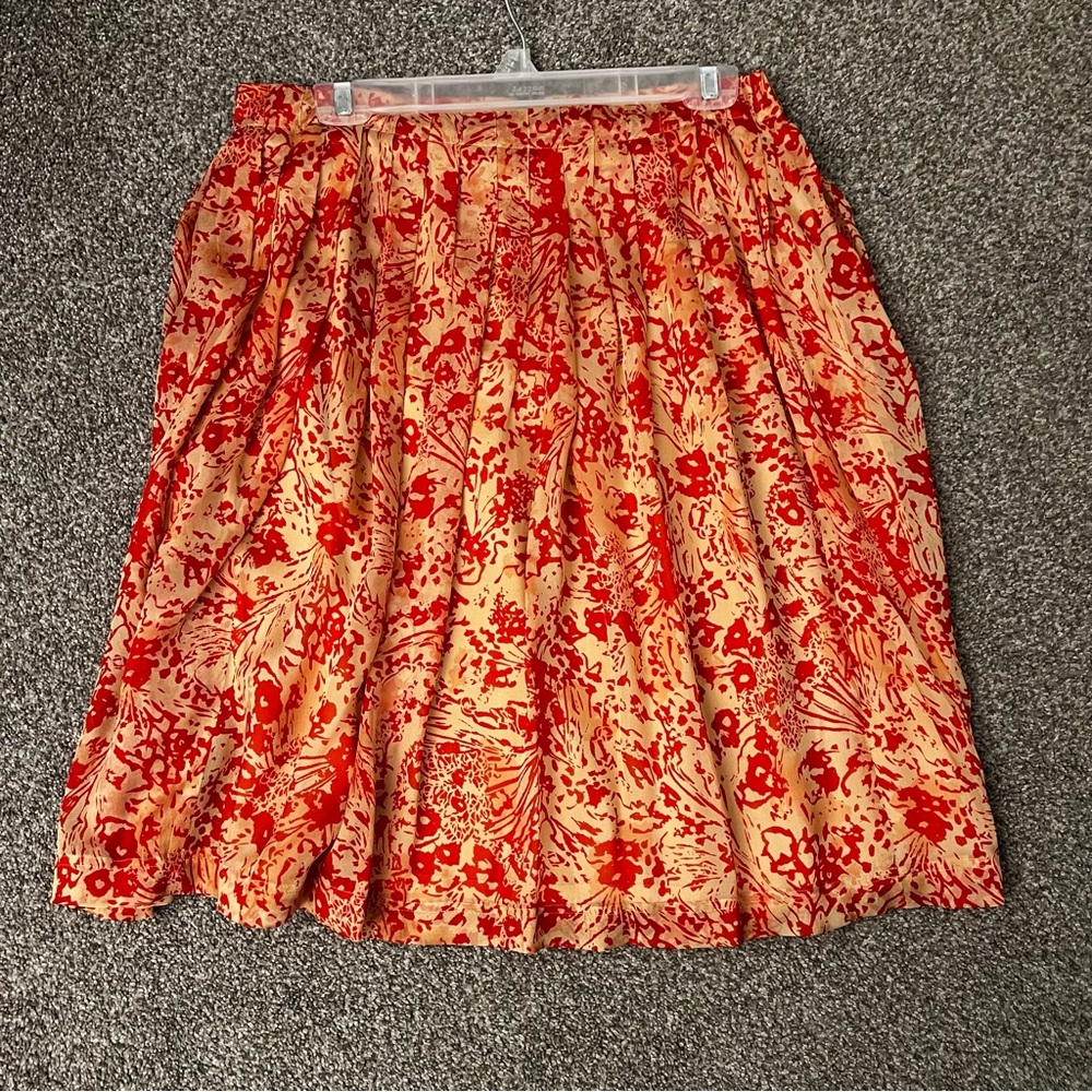 Calvin Klein Red and Cream A-Line Skirt